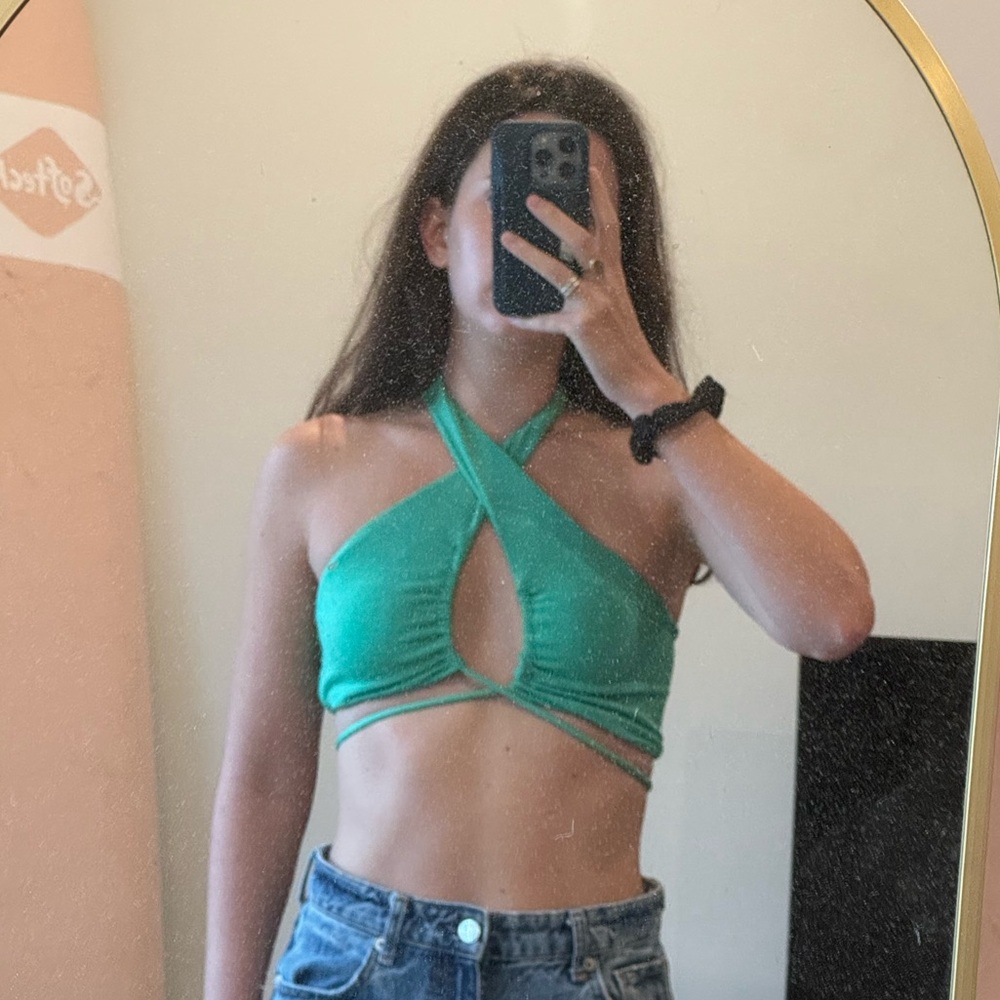 Peppermayo Green Criss-Cross Crop Top